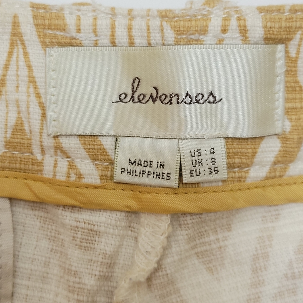 Anthropologie Elevenses Tiled Tide Shorts‎ Mustard Yellow Tribal Boho - Picture 6 of 9